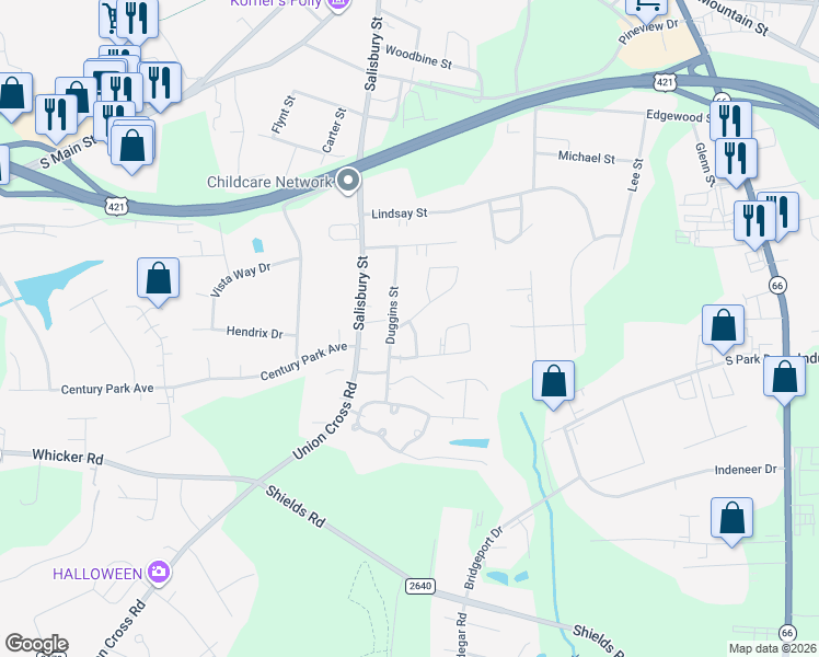 map of restaurants, bars, coffee shops, grocery stores, and more near 1220 Claxton Ridge Drive in Kernersville