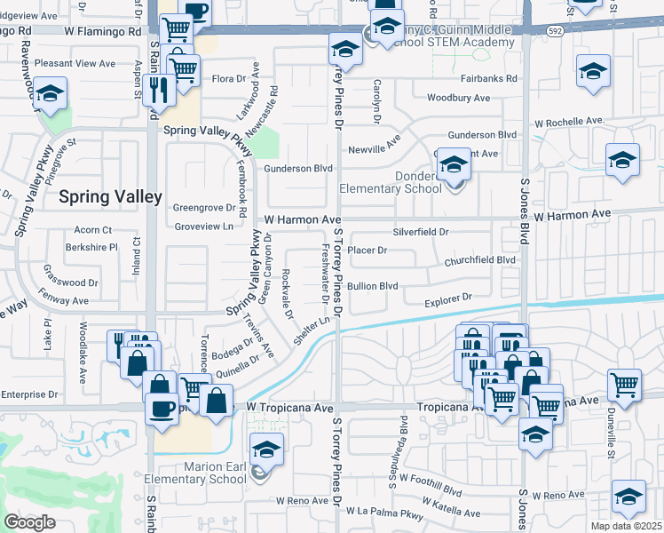 map of restaurants, bars, coffee shops, grocery stores, and more near 4620 Freshwater Drive in Las Vegas