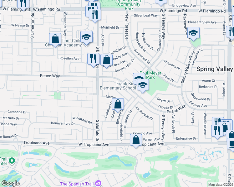 map of restaurants, bars, coffee shops, grocery stores, and more near 7608 Marmot Avenue in Las Vegas