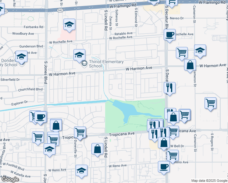 map of restaurants, bars, coffee shops, grocery stores, and more near 5415 West Harmon Avenue in Las Vegas