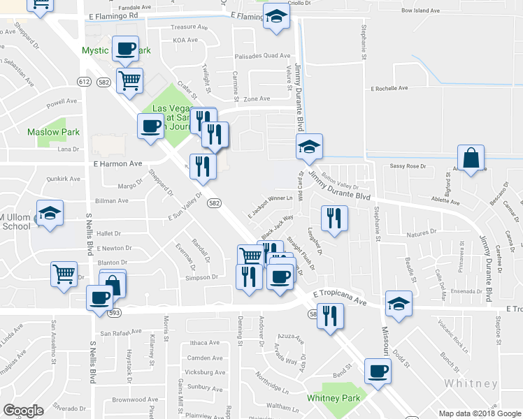 map of restaurants, bars, coffee shops, grocery stores, and more near 5465 East Jackpot Winner Lane in Las Vegas