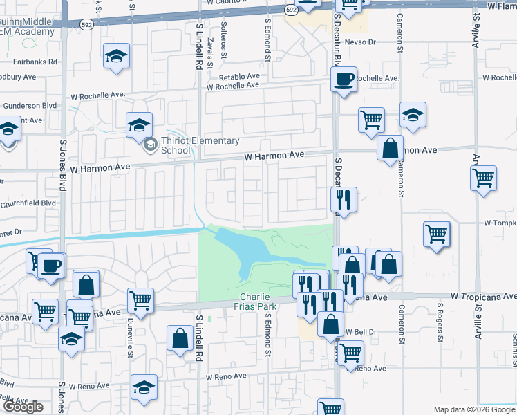 map of restaurants, bars, coffee shops, grocery stores, and more near 5266 Fordham Road in Las Vegas