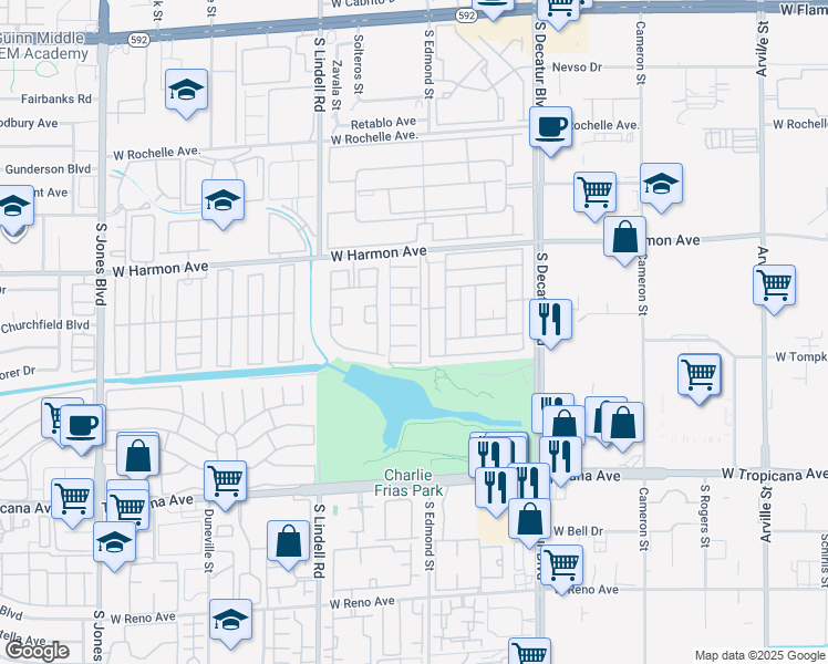 map of restaurants, bars, coffee shops, grocery stores, and more near 5266 Fordham Road in Las Vegas