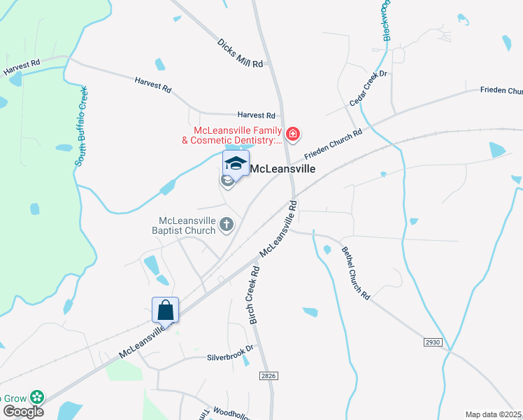 map of restaurants, bars, coffee shops, grocery stores, and more near 5314 Frieden Church Road in McLeansville