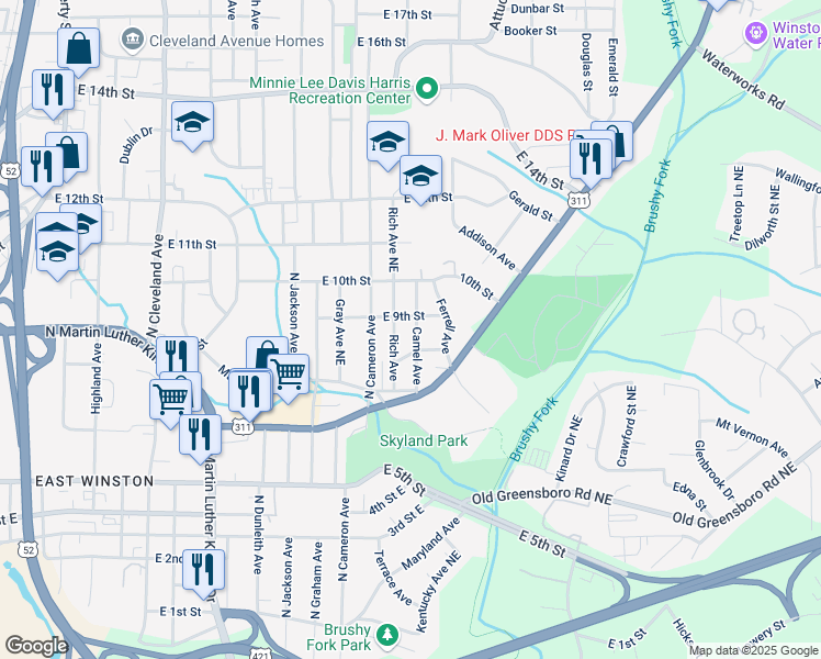 map of restaurants, bars, coffee shops, grocery stores, and more near 841 Rich Avenue in Winston-Salem