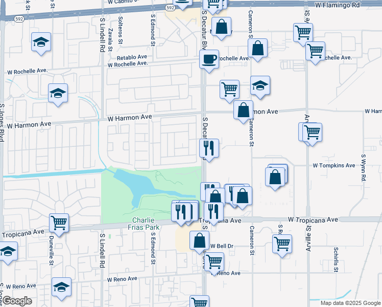 map of restaurants, bars, coffee shops, grocery stores, and more near 4650 East Royal Club Way in Las Vegas