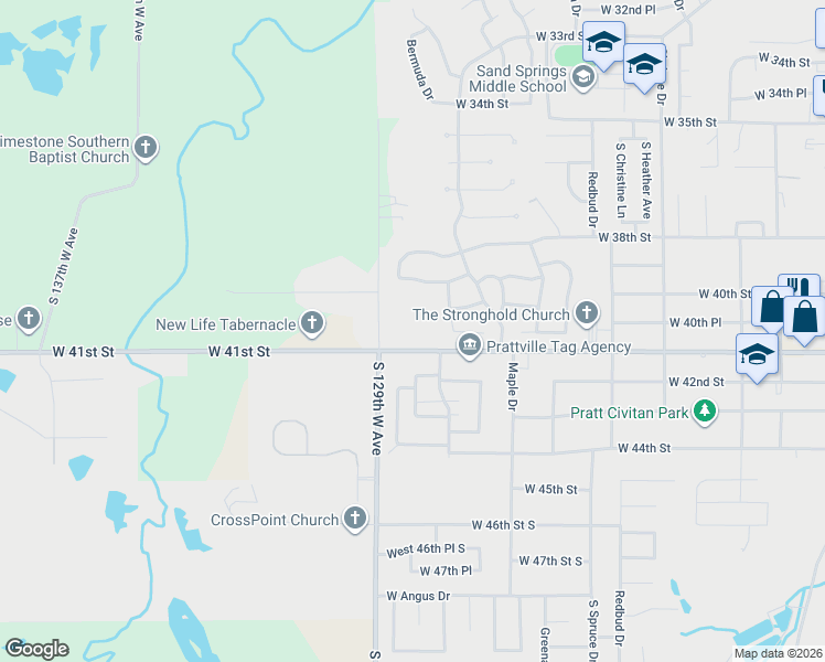map of restaurants, bars, coffee shops, grocery stores, and more near 720 West 41st Street in Sand Springs