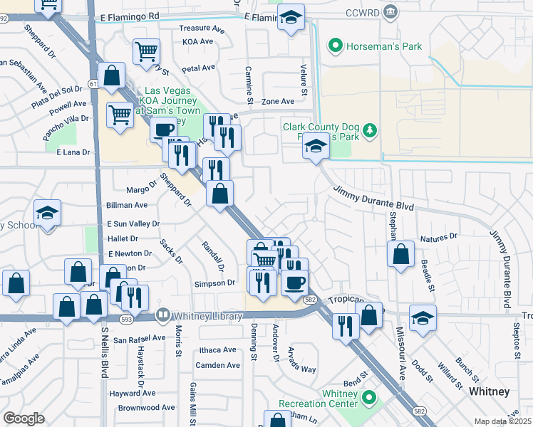 map of restaurants, bars, coffee shops, grocery stores, and more near 4623 Even Money Court in Las Vegas