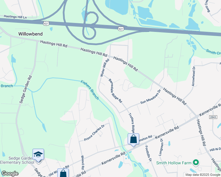 map of restaurants, bars, coffee shops, grocery stores, and more near 508 Barnsdale Ridge Road in Kernersville