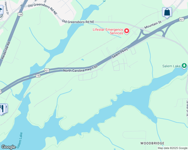 map of restaurants, bars, coffee shops, grocery stores, and more near 608 Timberline Drive Southeast in Winston-Salem