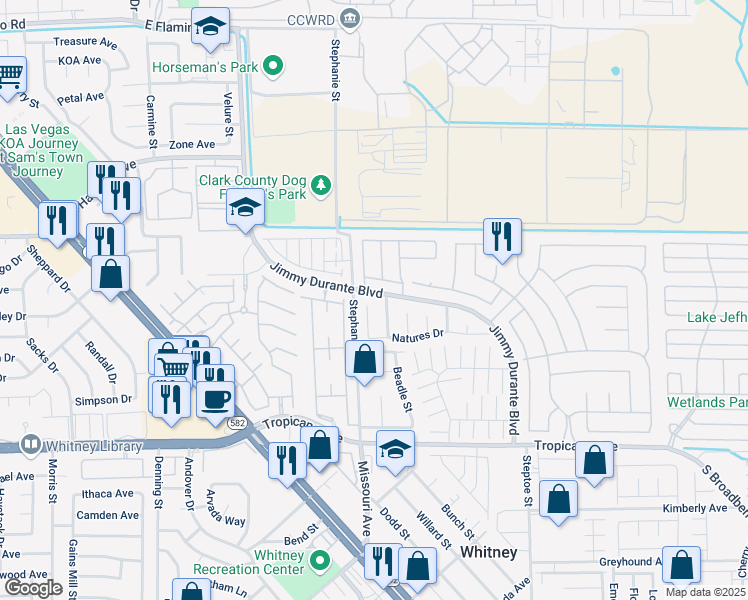 map of restaurants, bars, coffee shops, grocery stores, and more near 4633 4 Leaf Clover Drive in Las Vegas