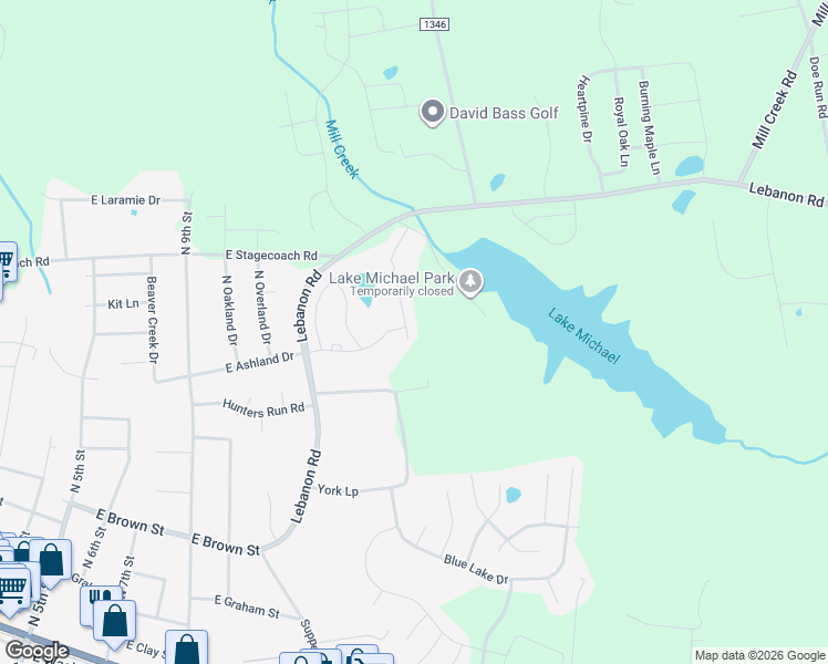 map of restaurants, bars, coffee shops, grocery stores, and more near 594 Retriever Lane in Mebane