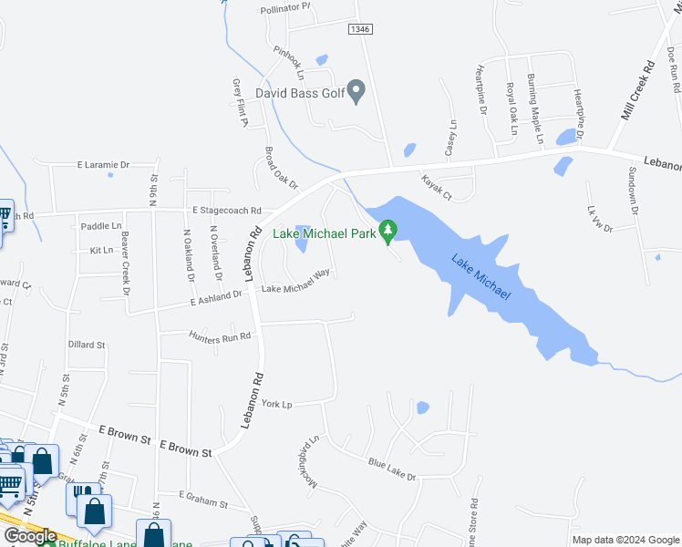 map of restaurants, bars, coffee shops, grocery stores, and more near 594 Retriever Lane in Mebane