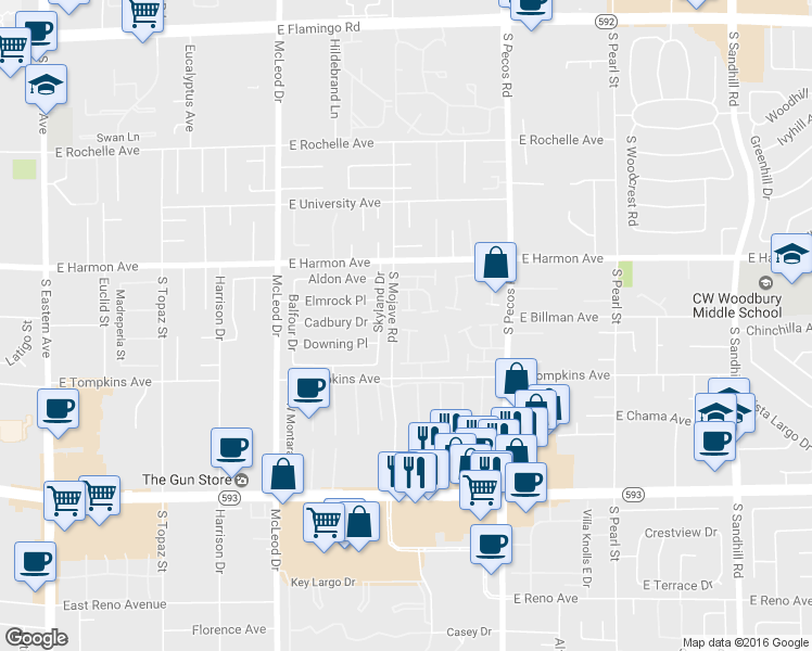map of restaurants, bars, coffee shops, grocery stores, and more near 3220 Weber Court in Las Vegas