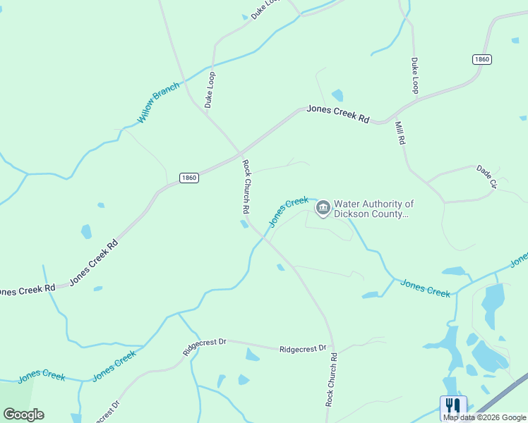 map of restaurants, bars, coffee shops, grocery stores, and more near 1220 Rock Church Road in Dickson