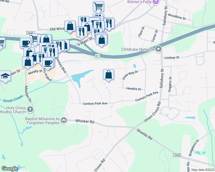 map of restaurants, bars, coffee shops, grocery stores, and more near 329 Brookside Ct in Kernersville