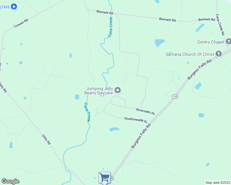 map of restaurants, bars, coffee shops, grocery stores, and more near 3669 North Riveroaks Drive in Cookeville