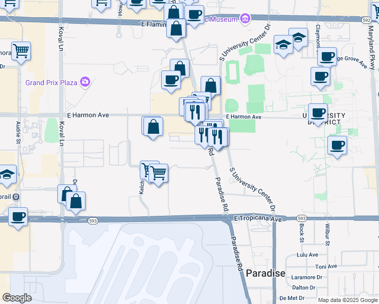 map of restaurants, bars, coffee shops, grocery stores, and more near 457 East Naples Drive in Las Vegas