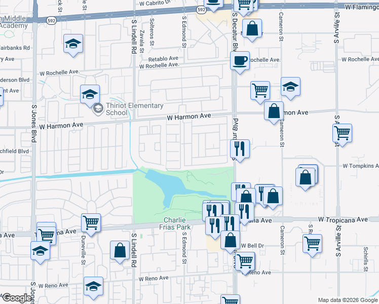 map of restaurants, bars, coffee shops, grocery stores, and more near 4658 Royal Ridge Avenue in Las Vegas