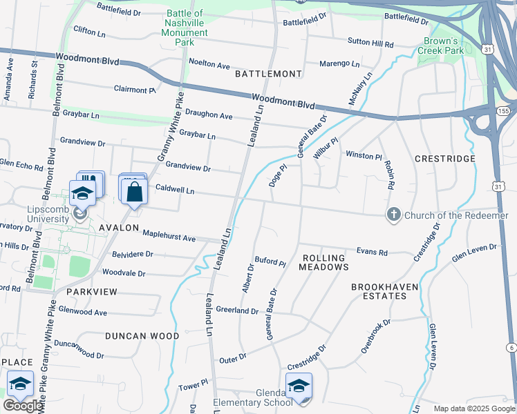 map of restaurants, bars, coffee shops, grocery stores, and more near 4002 Lealand Lane in Nashville