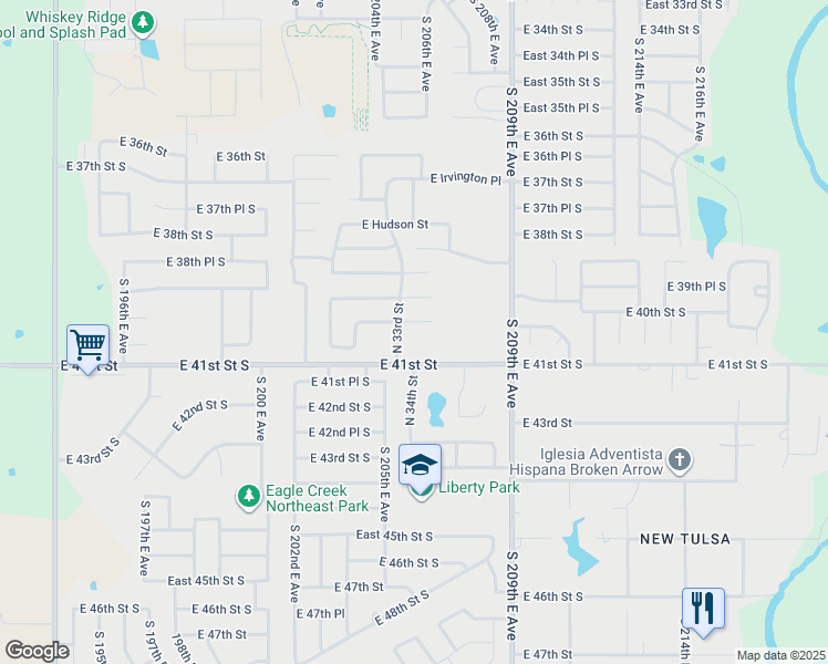 map of restaurants, bars, coffee shops, grocery stores, and more near 3413 East Emmitsburg Place in Broken Arrow