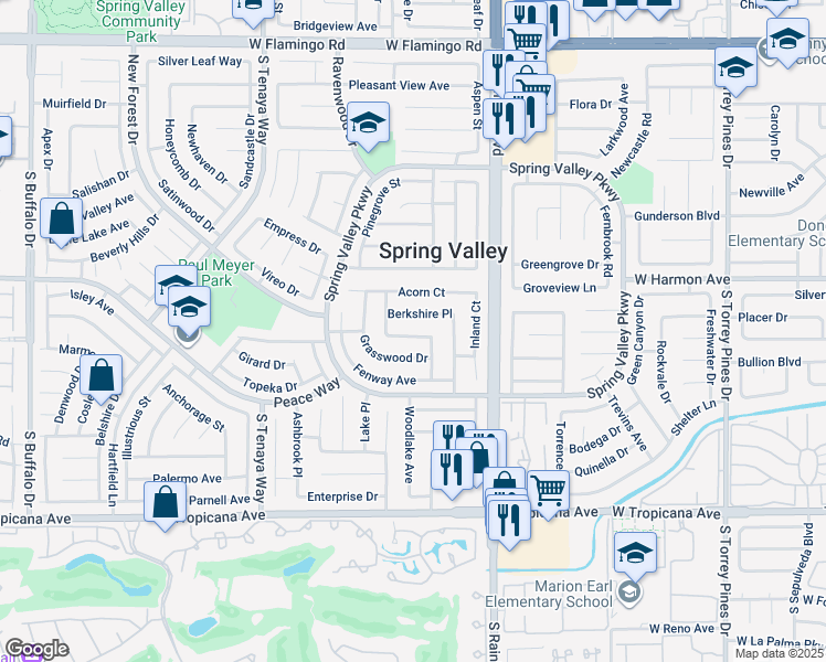 map of restaurants, bars, coffee shops, grocery stores, and more near 7056 Hillcroft Way in Las Vegas