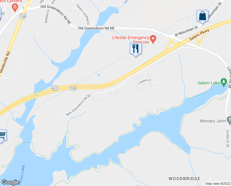 map of restaurants, bars, coffee shops, grocery stores, and more near 307 Timberline Drive Southeast in Winston-Salem