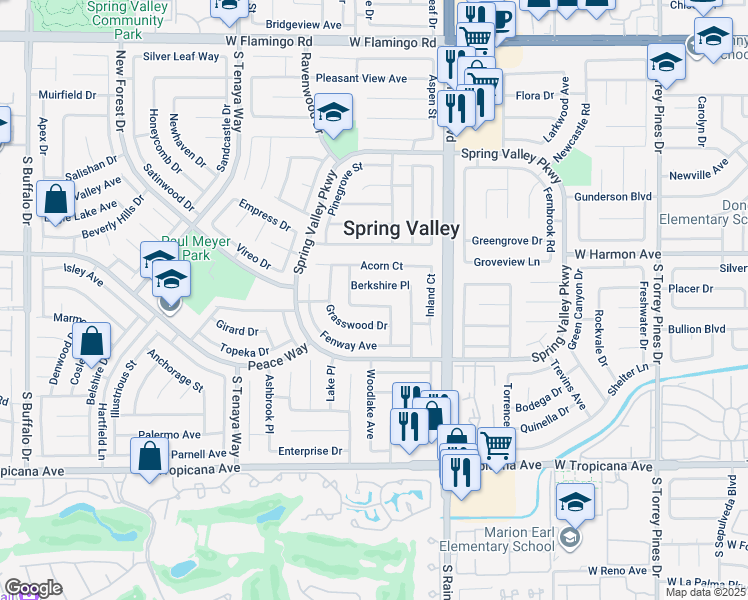 map of restaurants, bars, coffee shops, grocery stores, and more near 7056 Hillcroft Way in Las Vegas