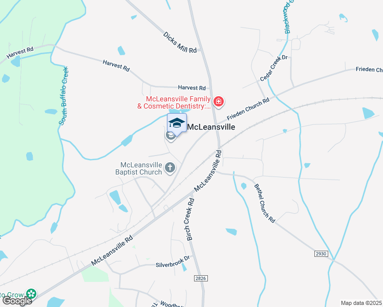 map of restaurants, bars, coffee shops, grocery stores, and more near 5314 Frieden Church Road in McLeansville