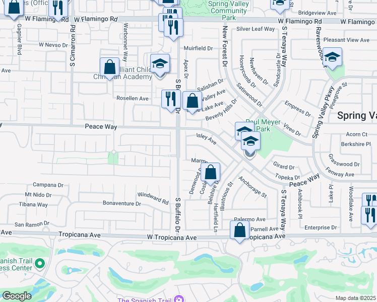 map of restaurants, bars, coffee shops, grocery stores, and more near 4580 Allenford Drive in Las Vegas