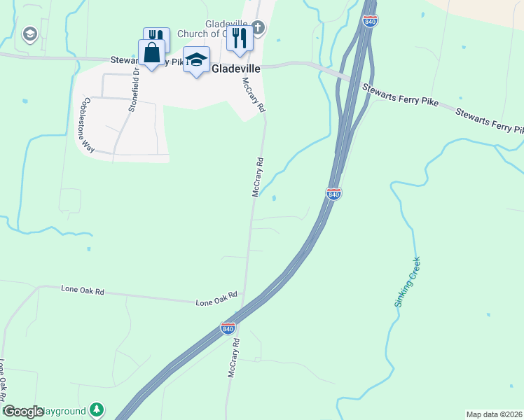 map of restaurants, bars, coffee shops, grocery stores, and more near 515 McCrary Road in Lebanon