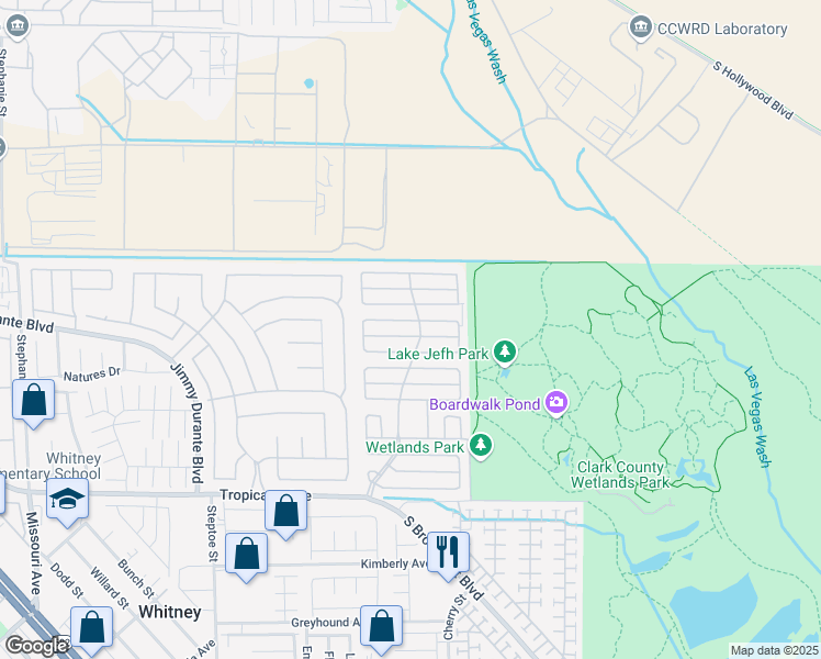 map of restaurants, bars, coffee shops, grocery stores, and more near 6420 East Tropicana Avenue in Las Vegas