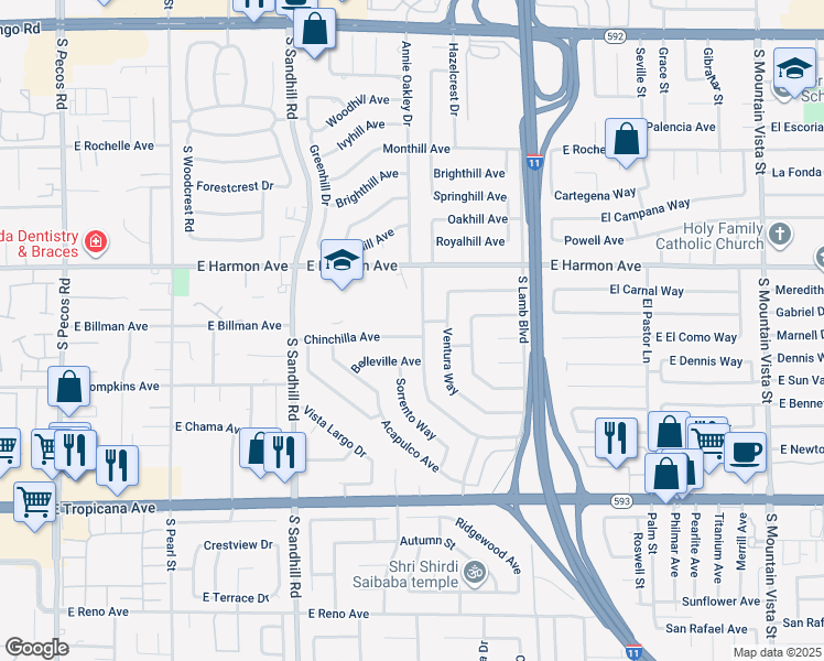 map of restaurants, bars, coffee shops, grocery stores, and more near 3986 Belleville Avenue in Las Vegas
