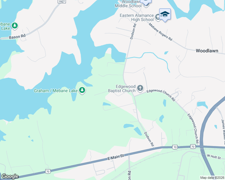 map of restaurants, bars, coffee shops, grocery stores, and more near 270B Dodson Road in Mebane