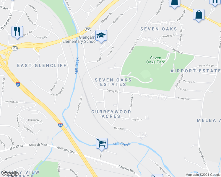 map of restaurants, bars, coffee shops, grocery stores, and more near 1207 Currey Road in Nashville