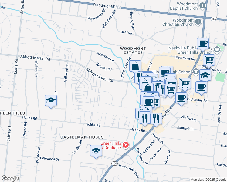 map of restaurants, bars, coffee shops, grocery stores, and more near 3919 Caylor Drive in Nashville