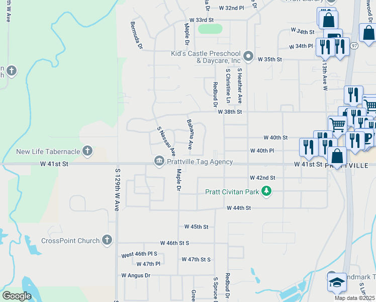 map of restaurants, bars, coffee shops, grocery stores, and more near 524 West 40th Place South in Sand Springs