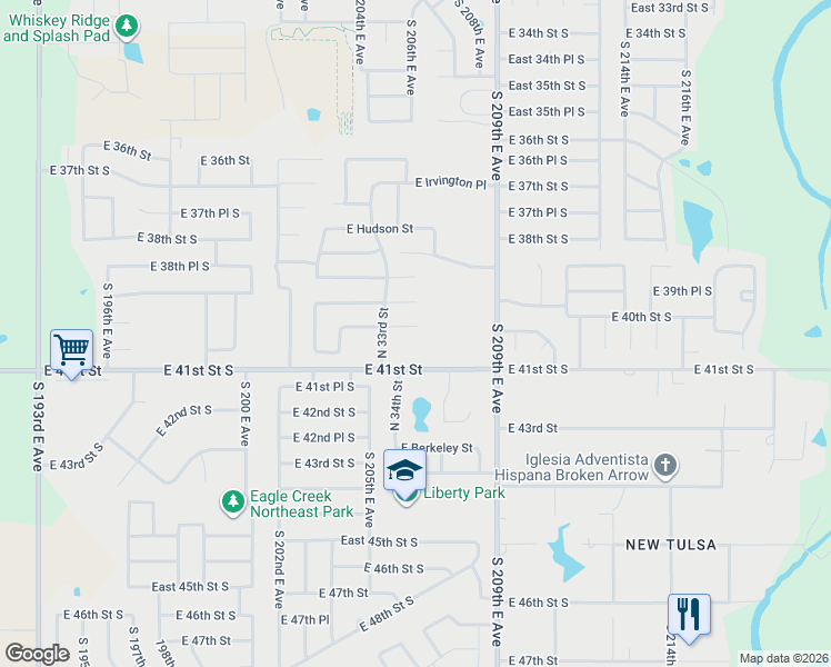 map of restaurants, bars, coffee shops, grocery stores, and more near 3509 East Emmitsburg Place in Broken Arrow