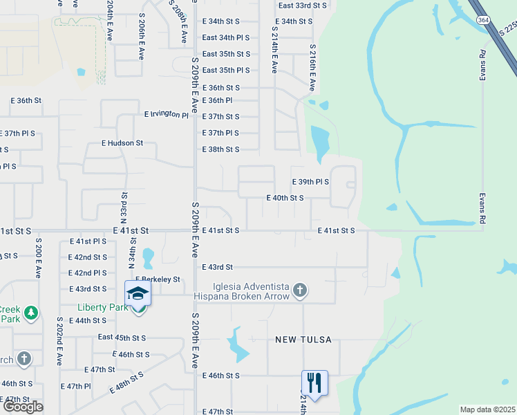 map of restaurants, bars, coffee shops, grocery stores, and more near 4071 South 211th East Avenue in Broken Arrow