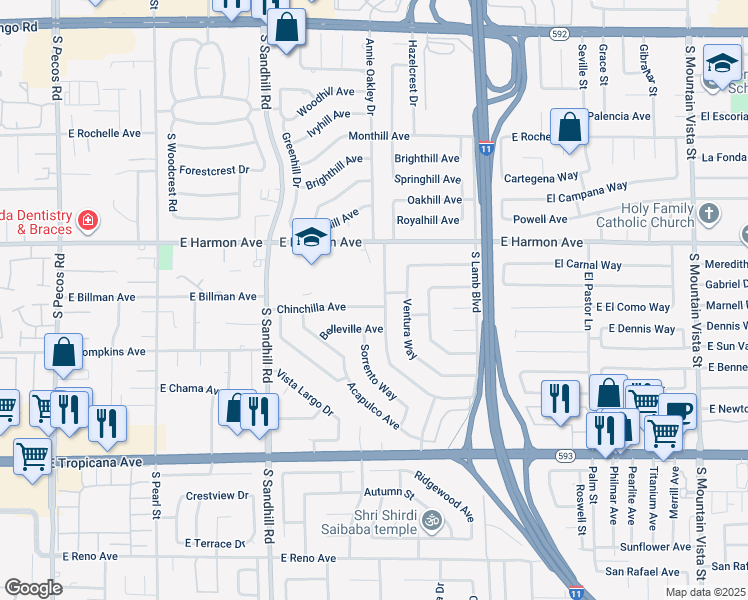 map of restaurants, bars, coffee shops, grocery stores, and more near 3986 Belleville Avenue in Las Vegas