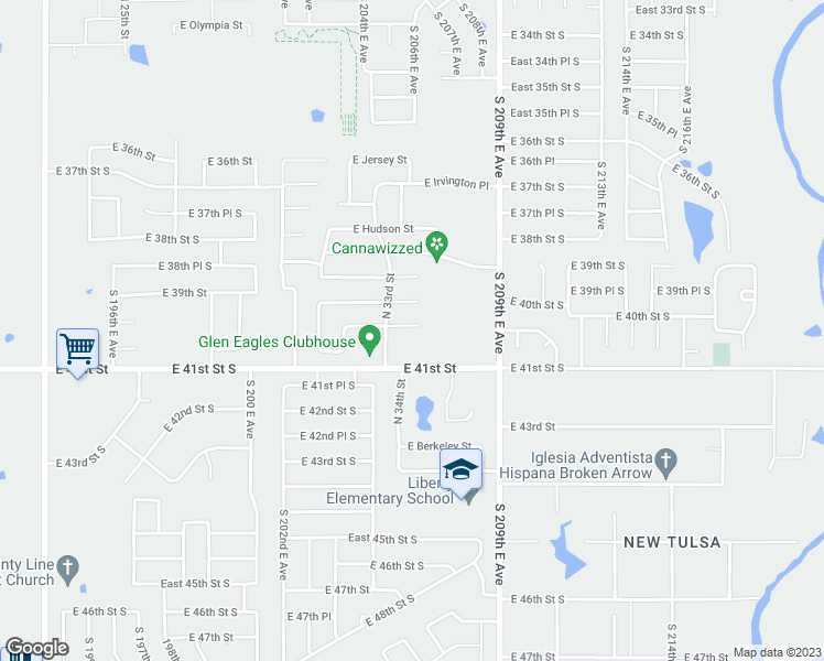 map of restaurants, bars, coffee shops, grocery stores, and more near 3503 East Emmitsburg Place in Broken Arrow