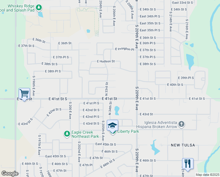 map of restaurants, bars, coffee shops, grocery stores, and more near 3409 East Emmitsburg Place in Broken Arrow