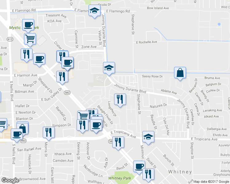 map of restaurants, bars, coffee shops, grocery stores, and more near 5651 Bettors Luck Court in Las Vegas