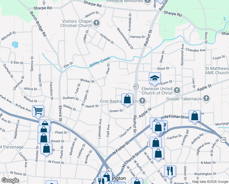 map of restaurants, bars, coffee shops, grocery stores, and more near 708 Ford Street in Burlington