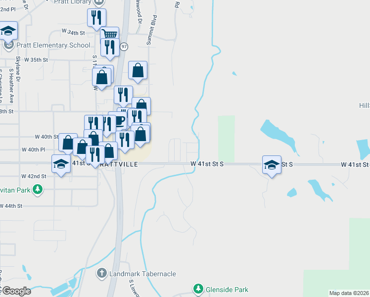 map of restaurants, bars, coffee shops, grocery stores, and more near 4037 Rawson Road in Sand Springs