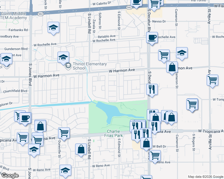 map of restaurants, bars, coffee shops, grocery stores, and more near 5266 Fordham Road in Las Vegas