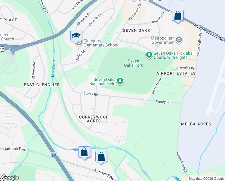 map of restaurants, bars, coffee shops, grocery stores, and more near 1222 Currey Road in Nashville