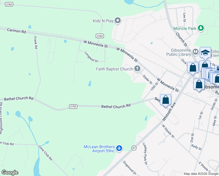 map of restaurants, bars, coffee shops, grocery stores, and more near 6861 Bethel Church Road in Gibsonville