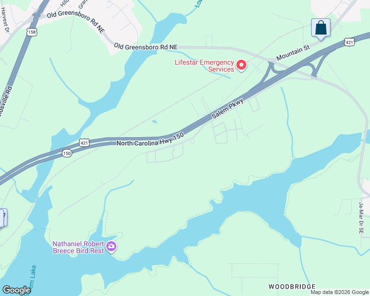 map of restaurants, bars, coffee shops, grocery stores, and more near 608 Timberline Drive Southeast in Winston-Salem