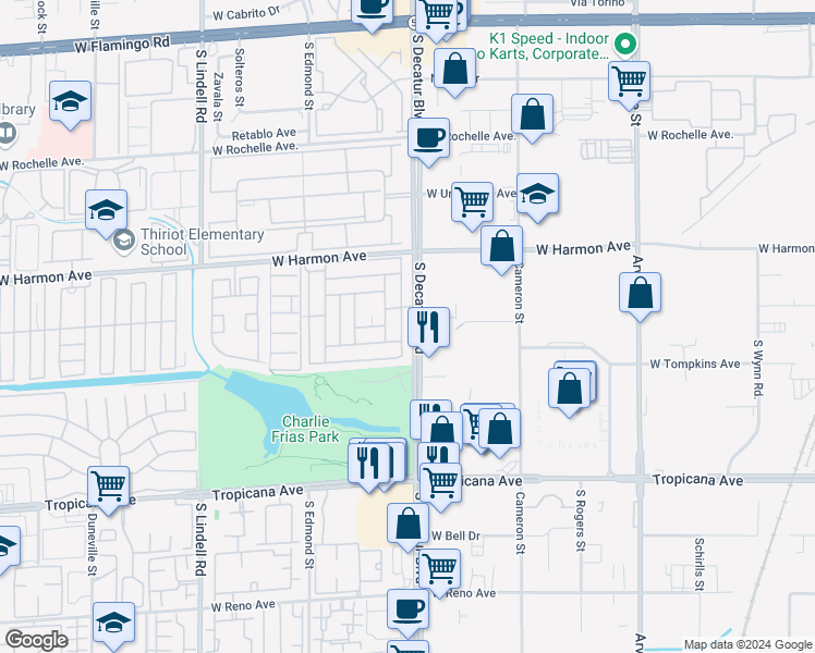 map of restaurants, bars, coffee shops, grocery stores, and more near 4628 Royal Ridge Way in Las Vegas